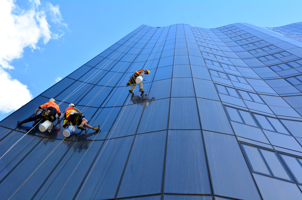 Streaked high-rise building windows